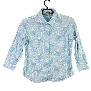 Womens J. Crew Factory Store Blue Paisley Shirt Button Up 100% Cotton Size L